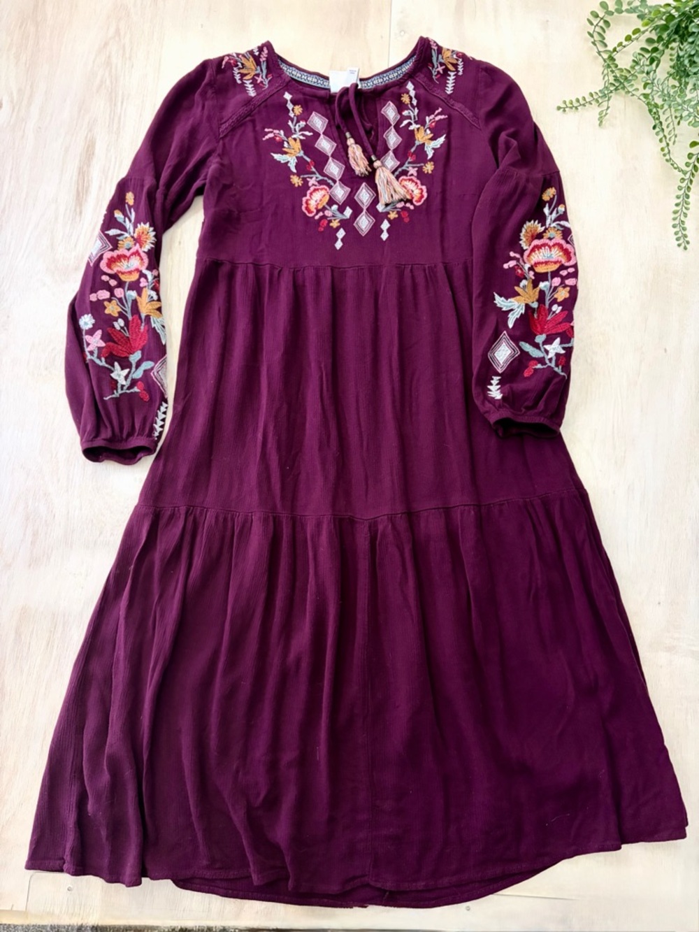 Knox Rose for Target Embroidered Boho Midi Dress Burgundy Size Small